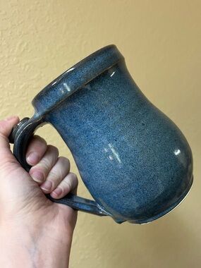 Hand-Signed Ceramic Vase in Dark Blue